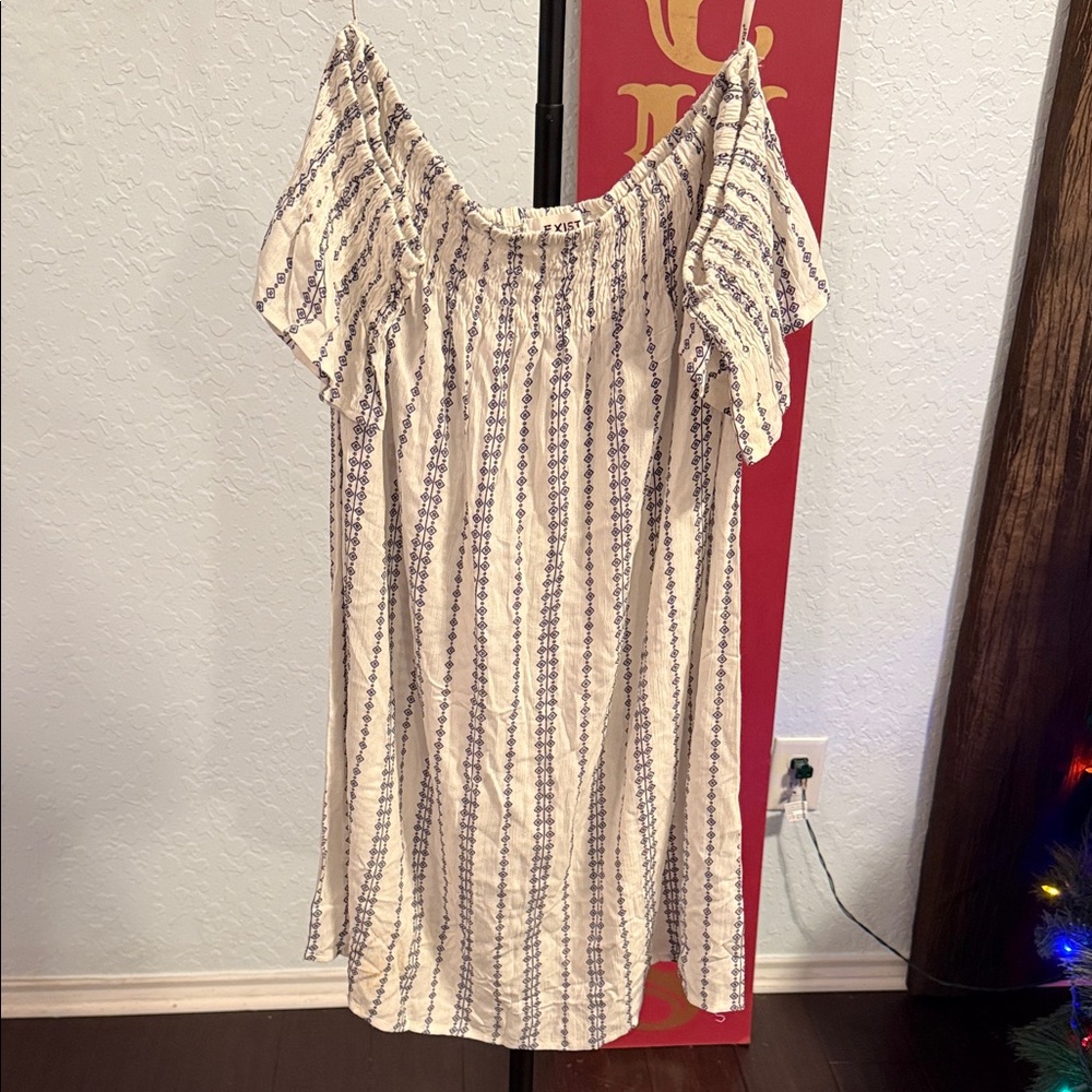 Exist Cream and Blue Striped Midi Dress